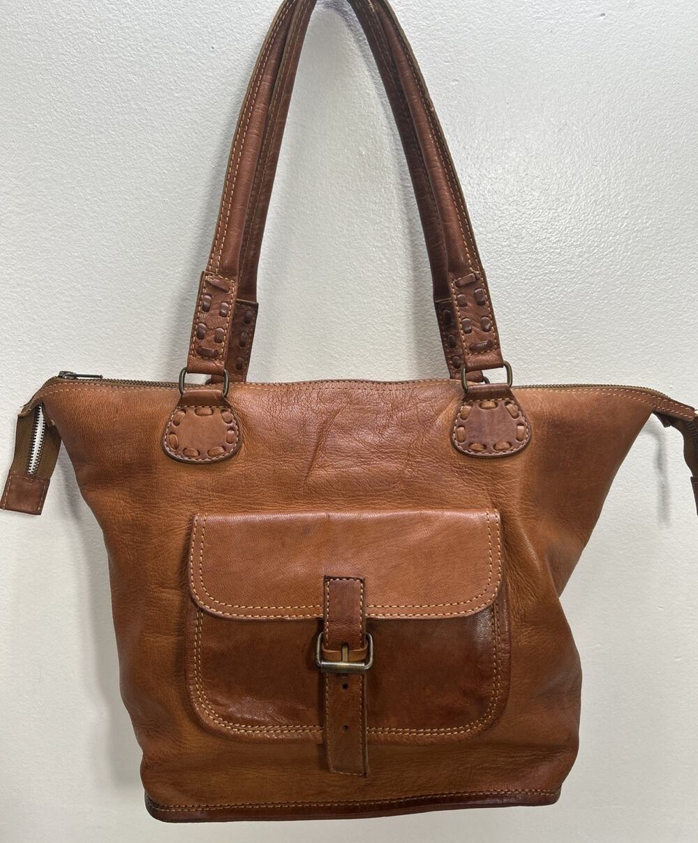 Noonday Collection Rustic Leather Hobo Shoulder Bag Camel Brown Large Y2K Boho